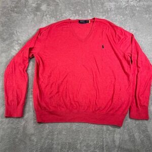 Polo Ralph Lauren Sweater Men's XL Red V-Neck Knit Long‎ Sleeve Classic Preppy